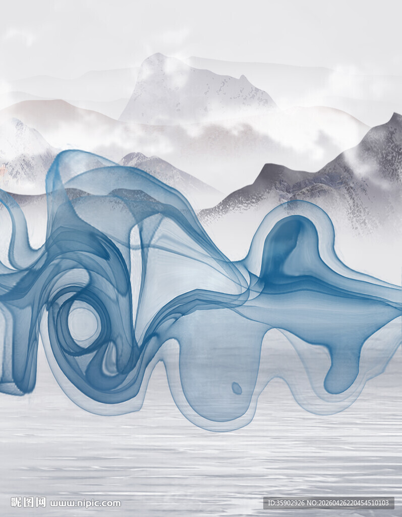 梦幻蓝色流体艺术画面