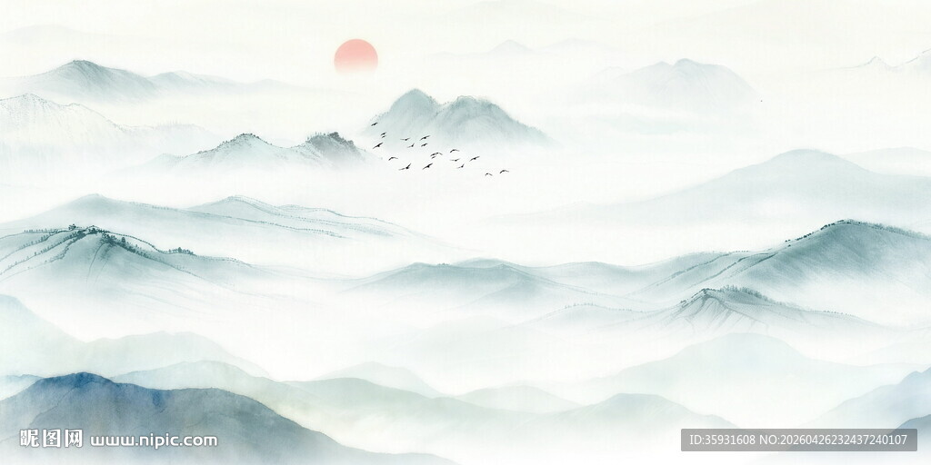 新中式屏风古风水墨山水画背景墙