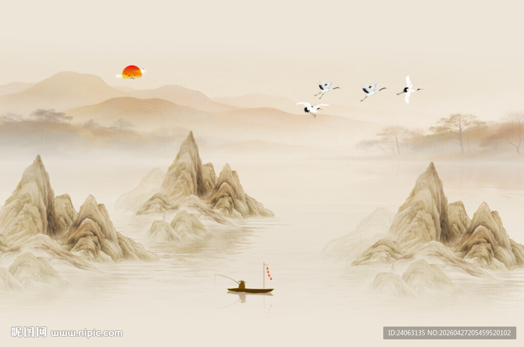 水墨国画山水背景墙