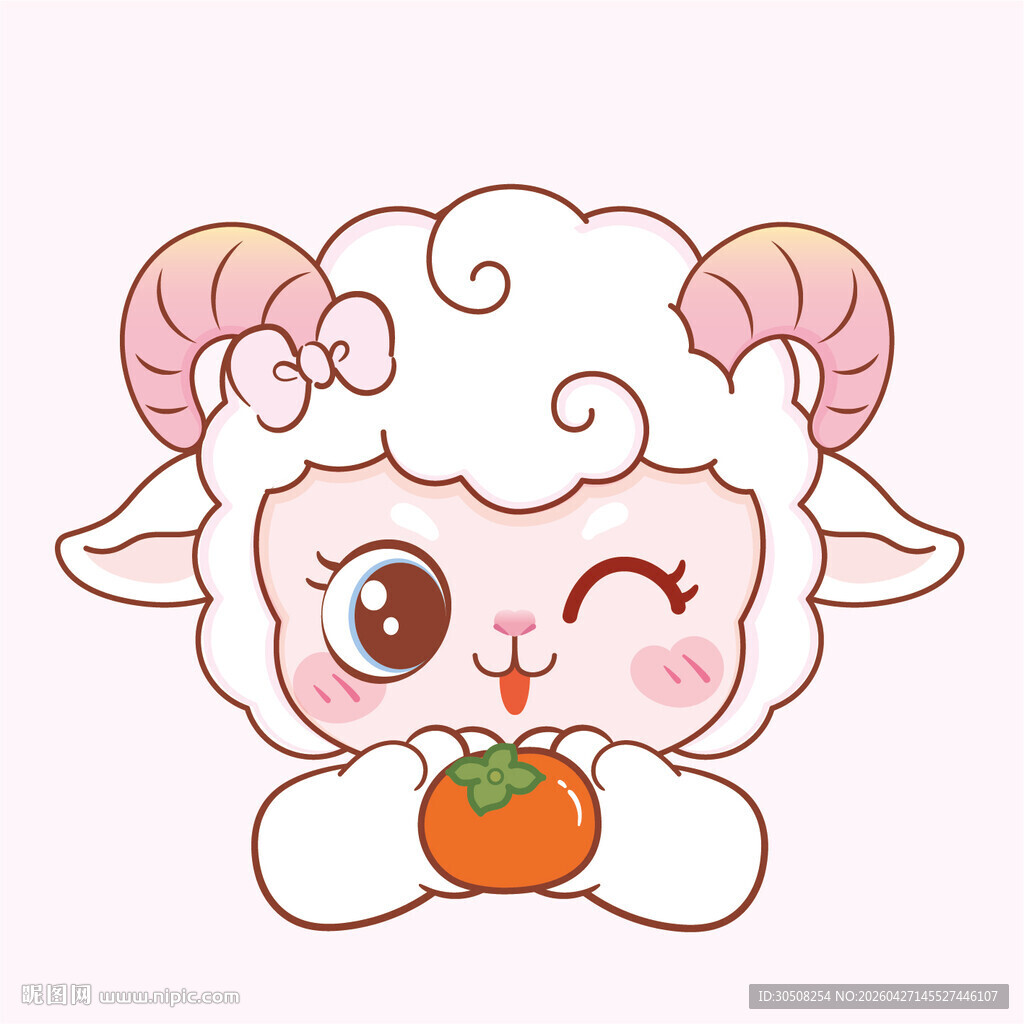 可爱小羊抱柿子