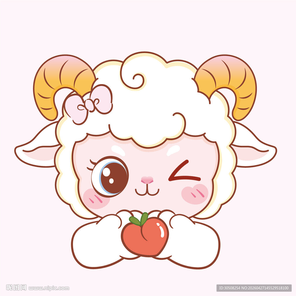 可爱小羊抱桃子