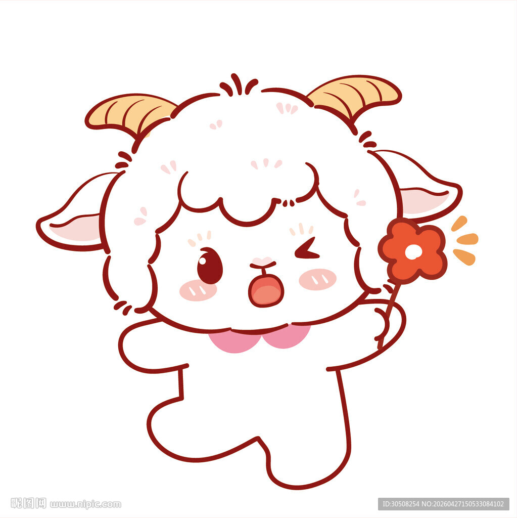 可爱小羊手持小花