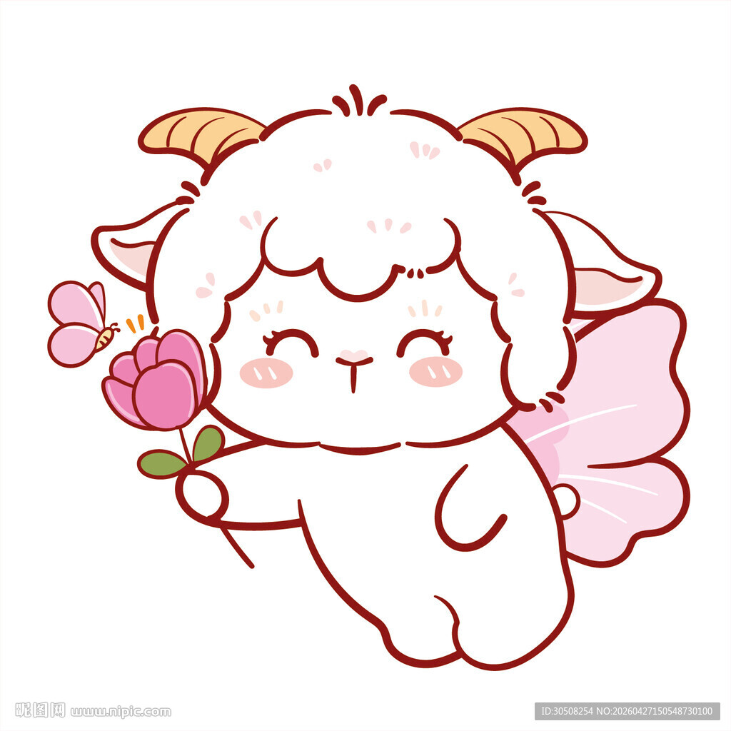 可爱小羊手持鲜花