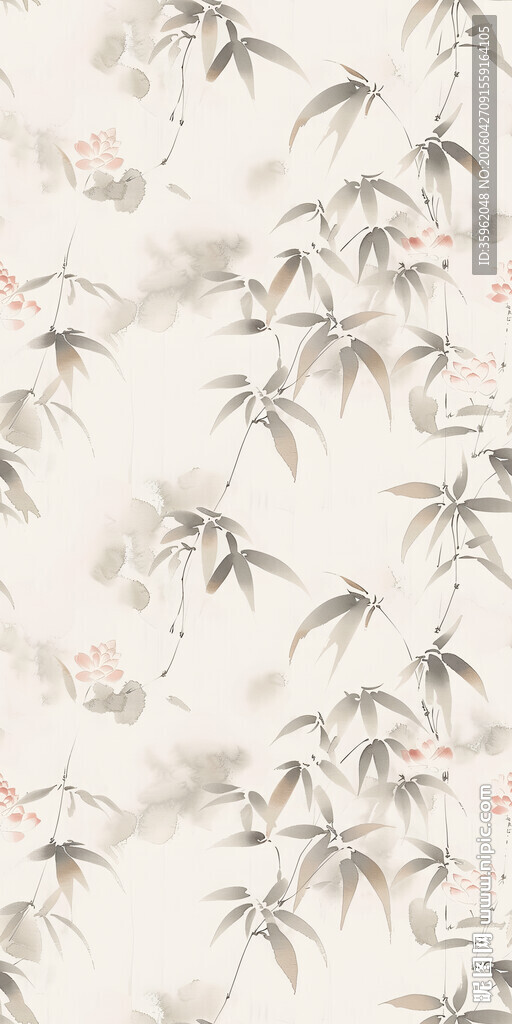 中式水墨竹林飞鸟图案