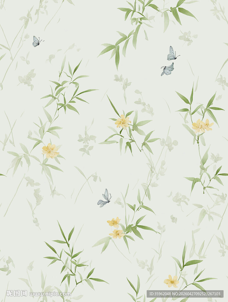 淡雅竹叶小花清新图案