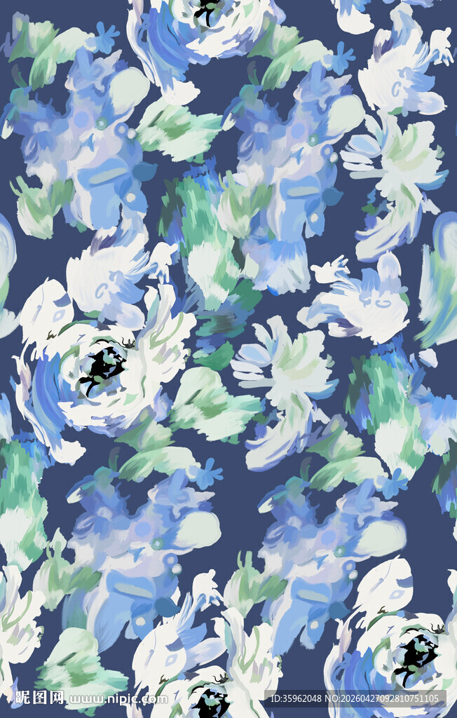 蓝调花卉图案布料纹理