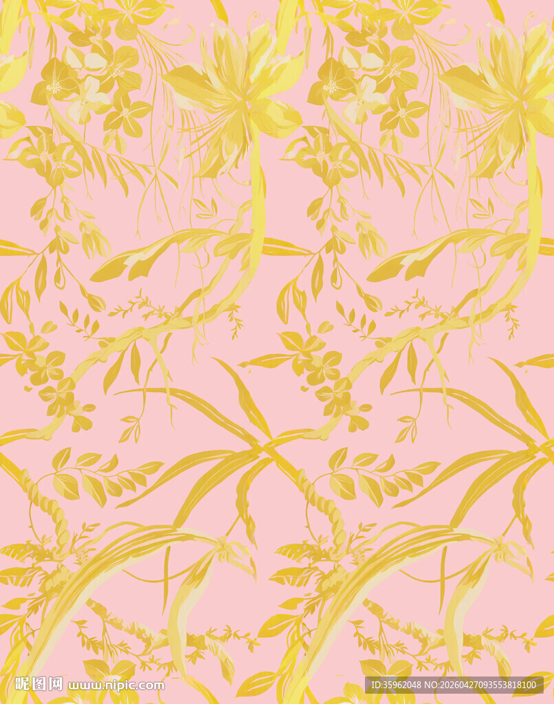 粉色底金色植物纹理图案