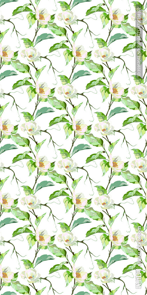 清新绿植花卉无缝图案