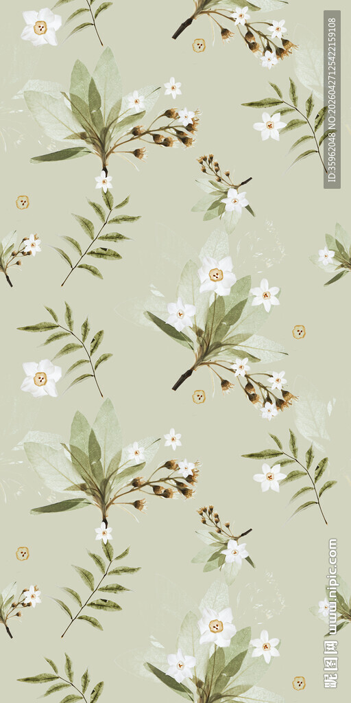 清新花卉小鸟图案背景