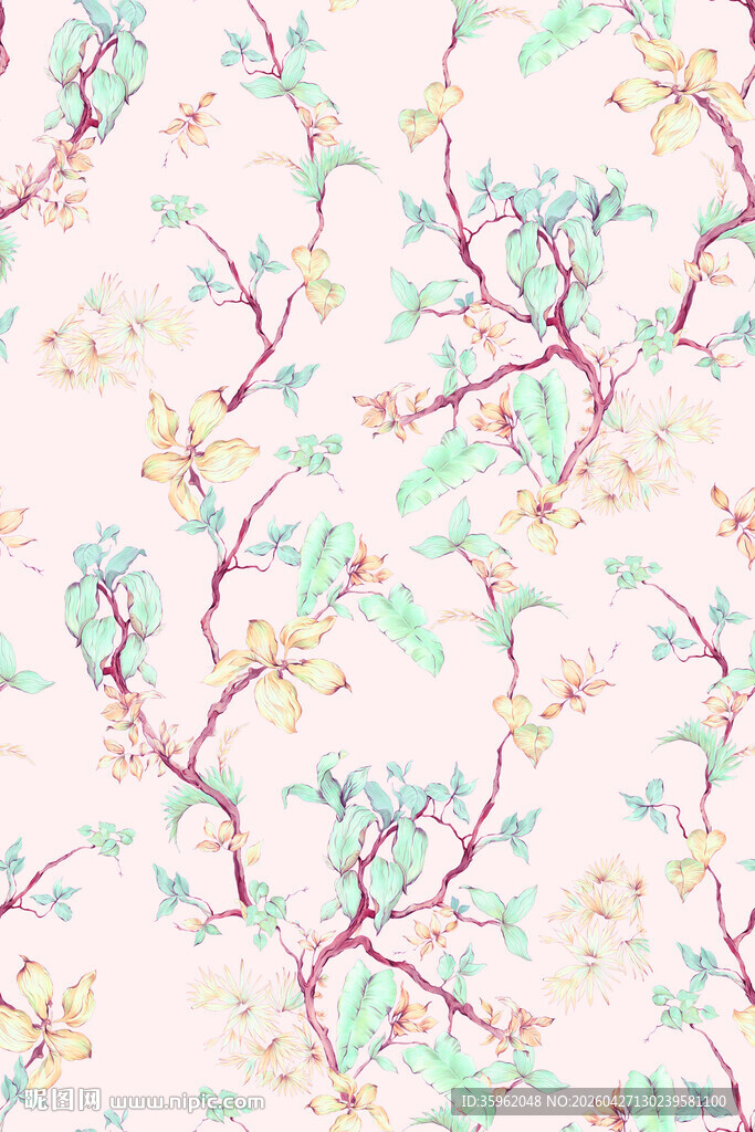 手绘花卉枝叶图案背景