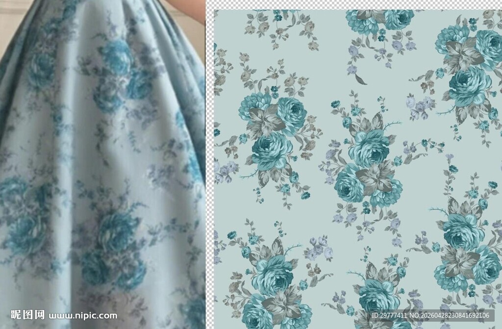 清新绿底花卉图案