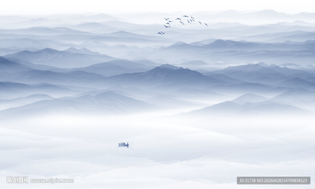 新中式水墨山水画电视背景墙