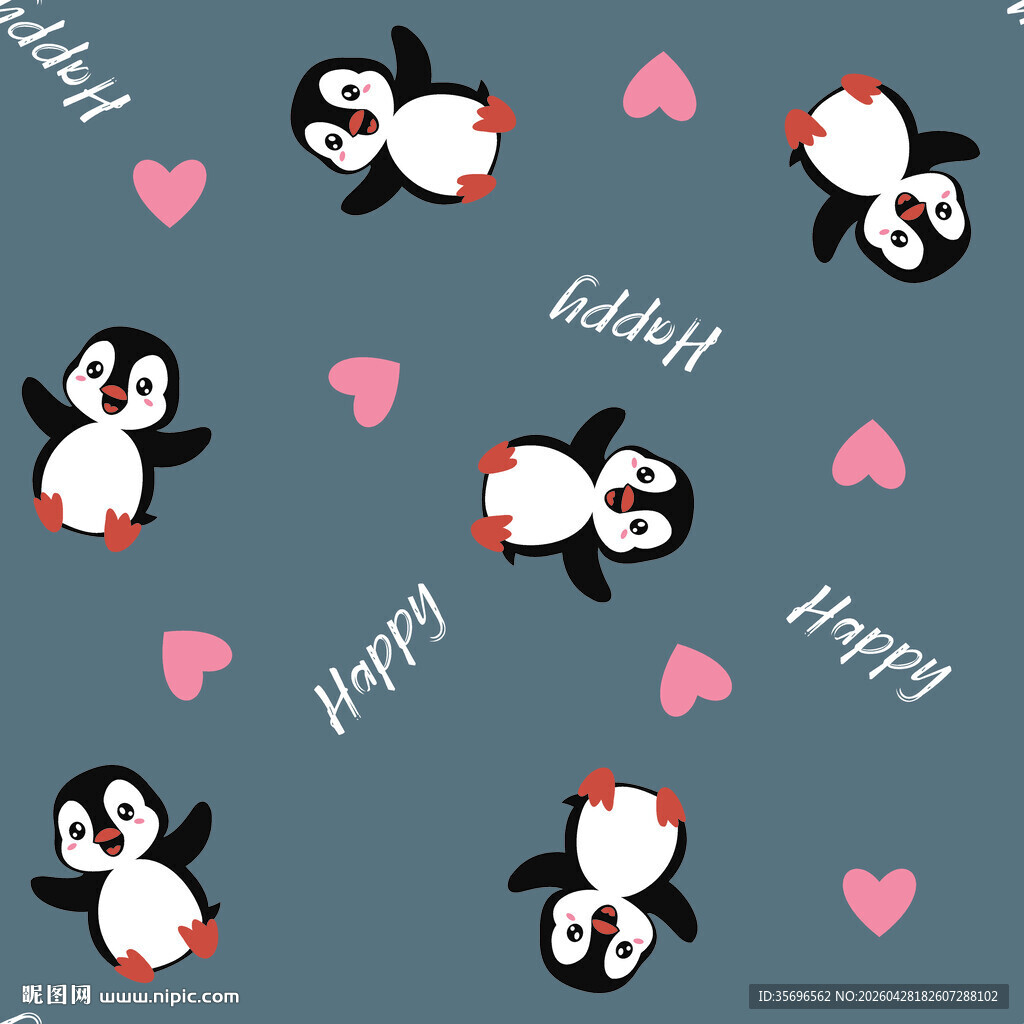 企鹅爱心快乐图案背景