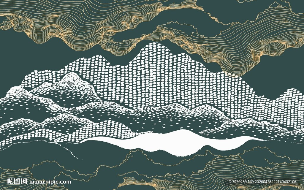 中式山水墨韵波浪图景