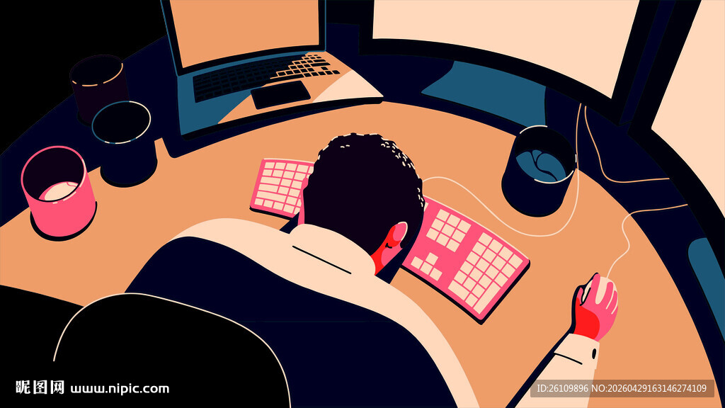 伏案工作的专注上班族插画