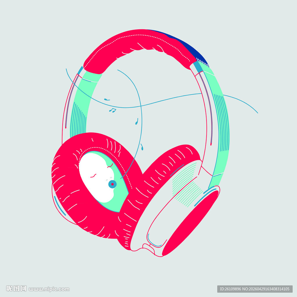 多彩时尚耳机插画