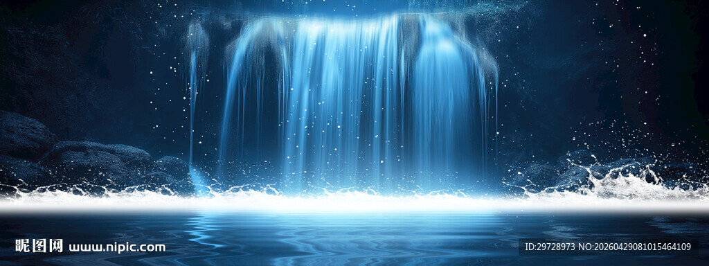 招财瀑布山水画