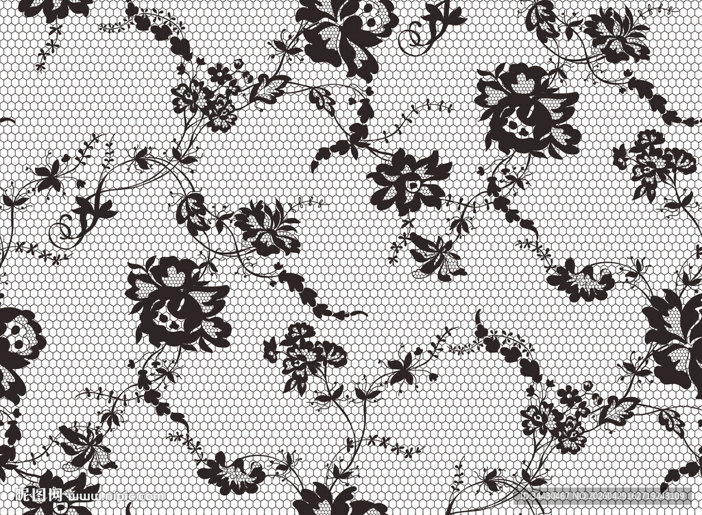 黑白花卉蕾丝图案纹理