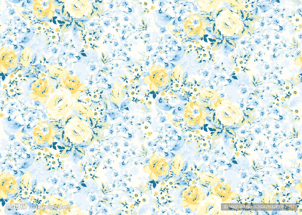 清新蓝黄花卉图案背景