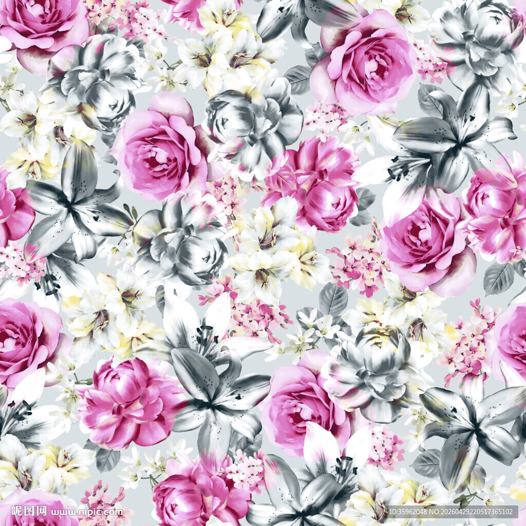 粉色花卉图案布料纹理