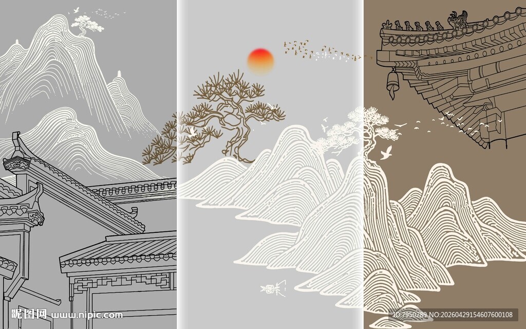 中式山水建筑风景图