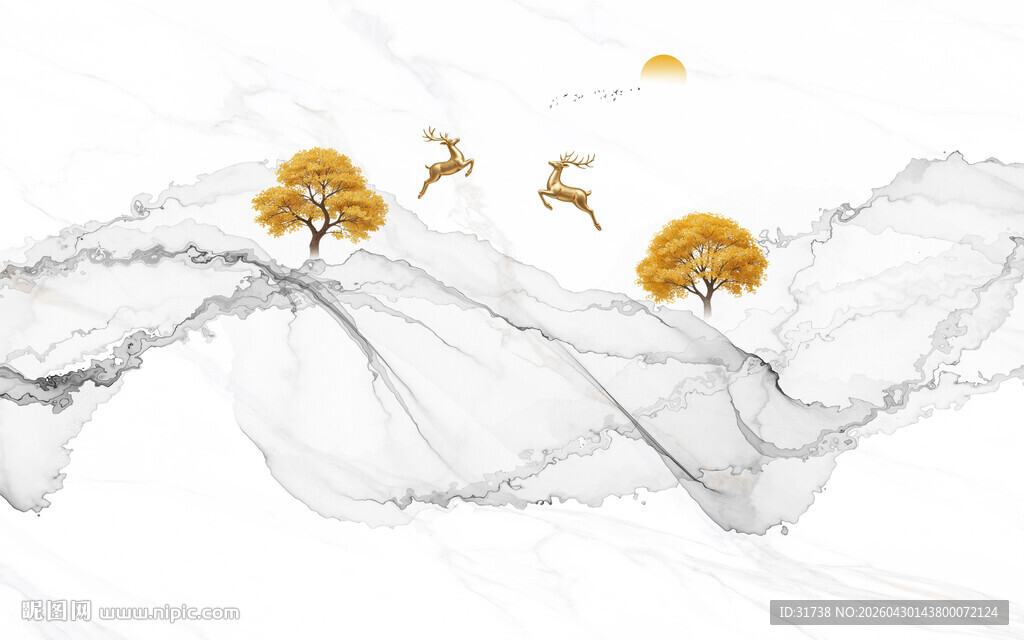 新中式抽象水墨烟雾大理石山水画