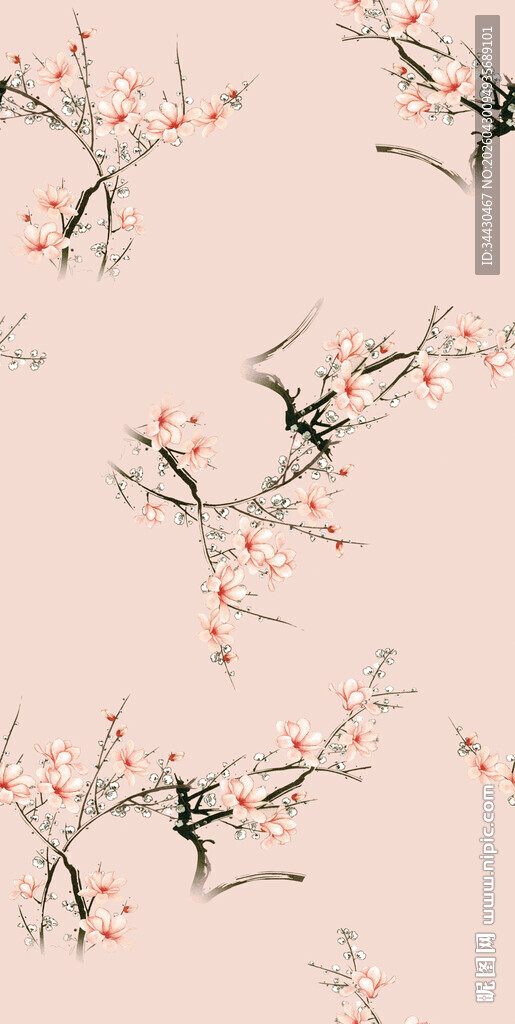 粉色桃花枝无缝图案背景