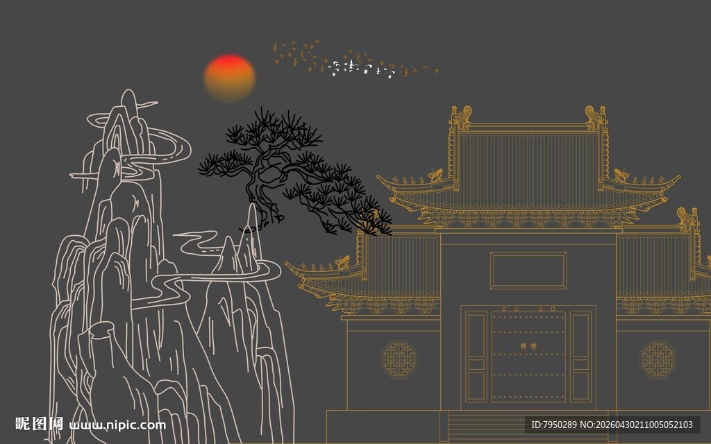 古风山水建筑意境图