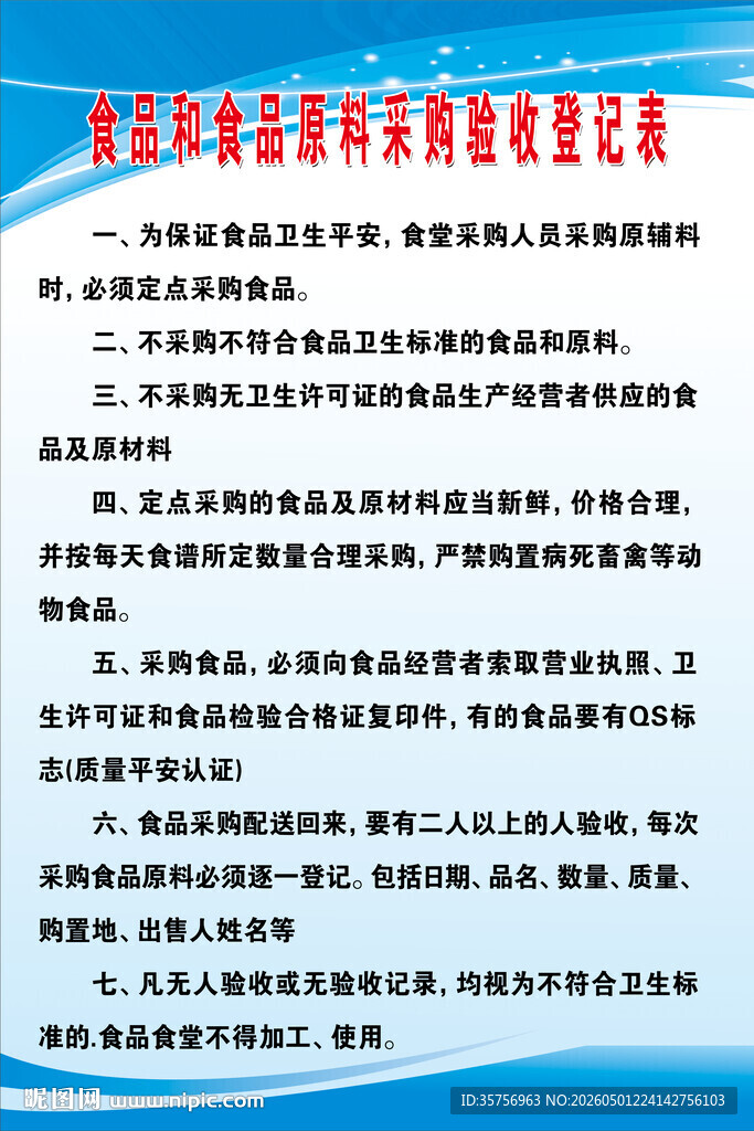 食品和食品原料验收登记