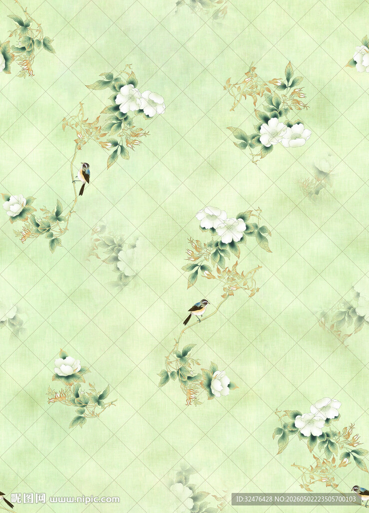 淡绿底花卉中式风