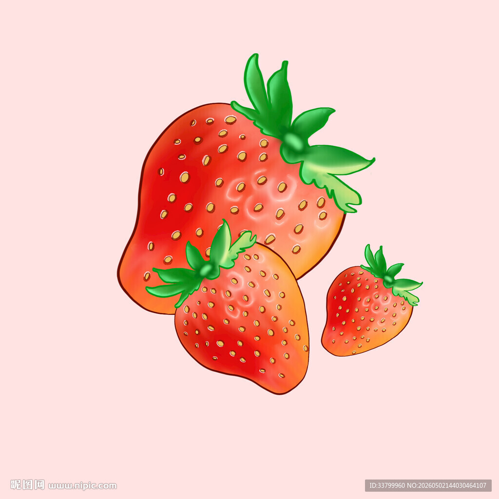 三颗可爱草莓插画