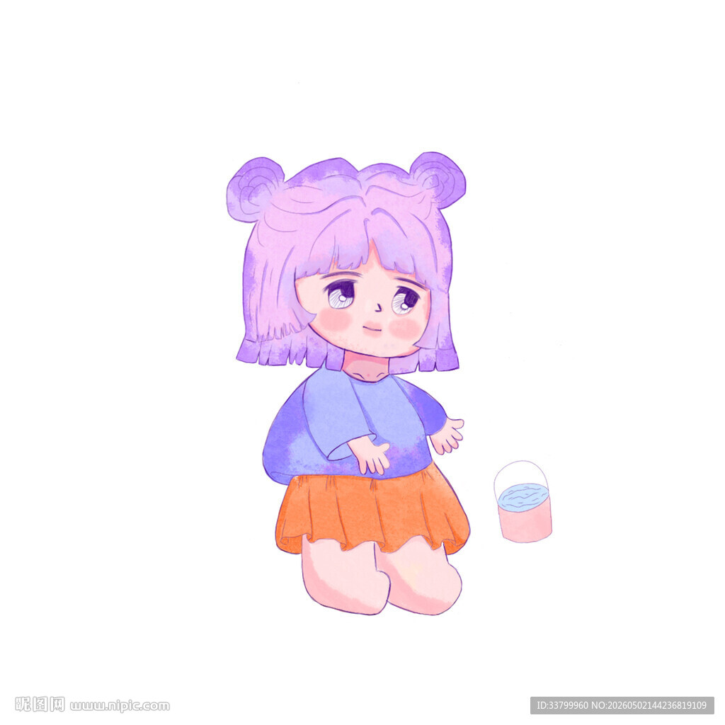 紫色头发女孩玩彩色物件
