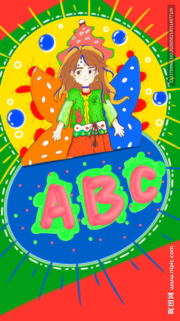 卡通女孩与ABC童趣画面