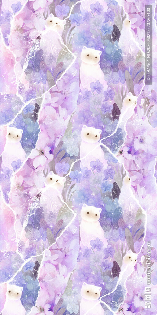 梦幻紫色猫咪水彩图案