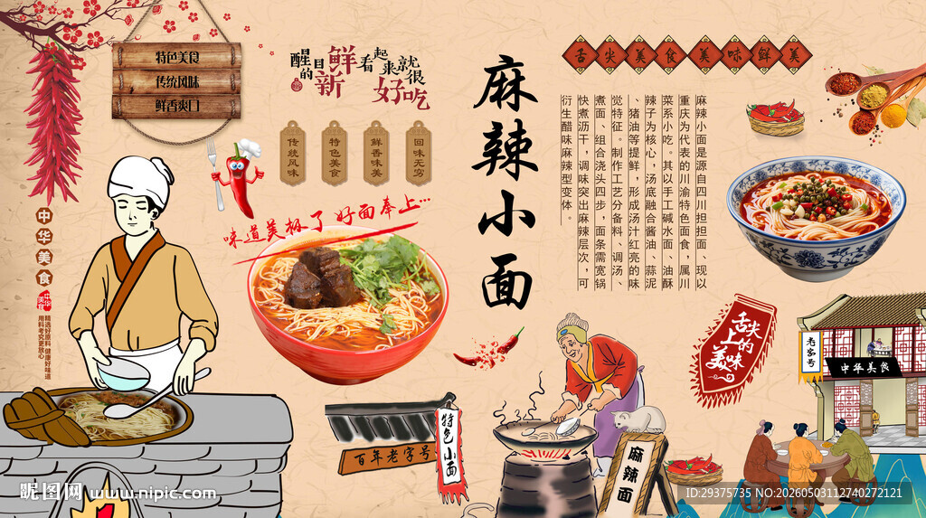 麻辣小面背景墙