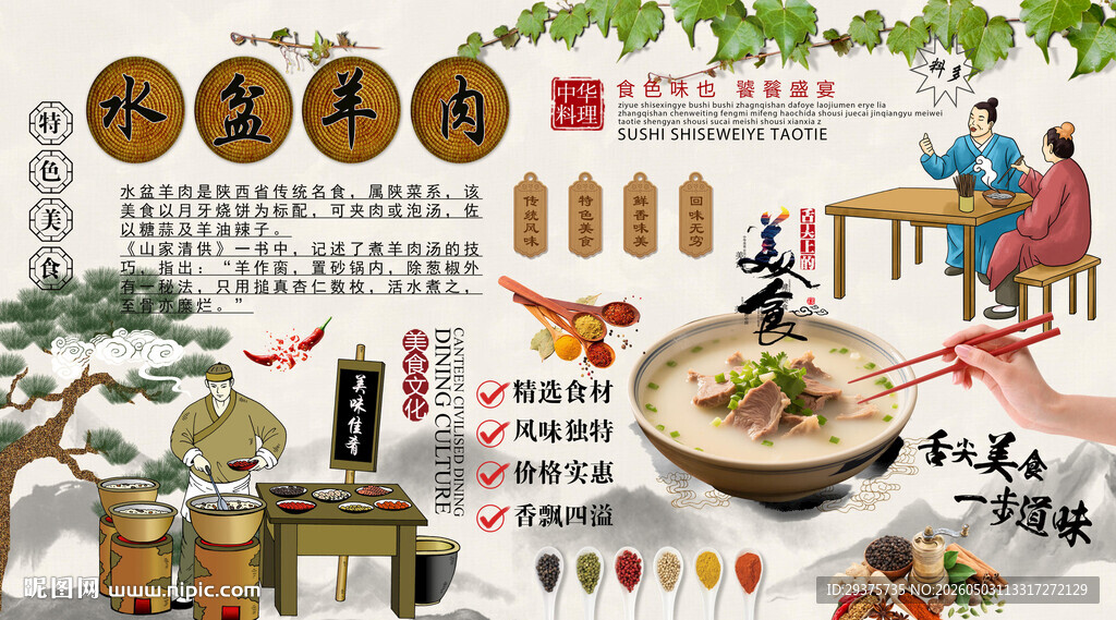 水盆羊肉背景墙