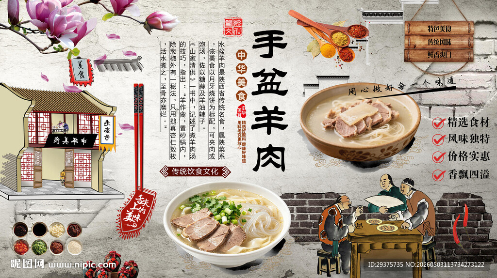 水盆羊肉背景墙