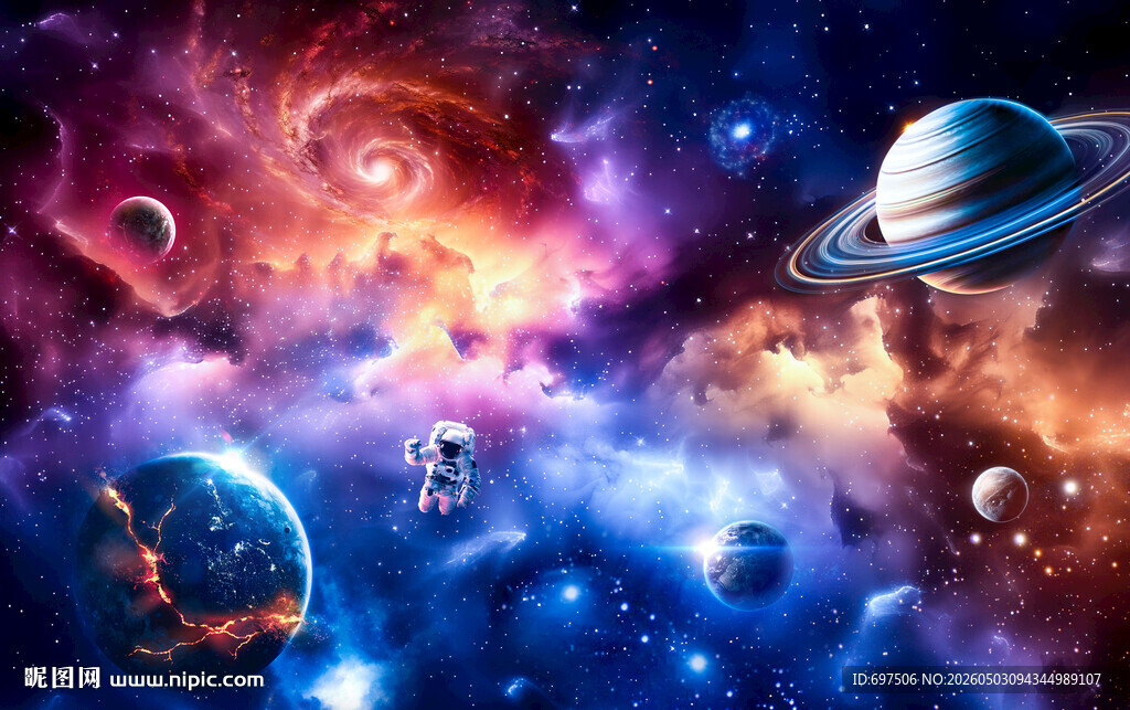 梦幻宇宙星空太空星球银河背景墙