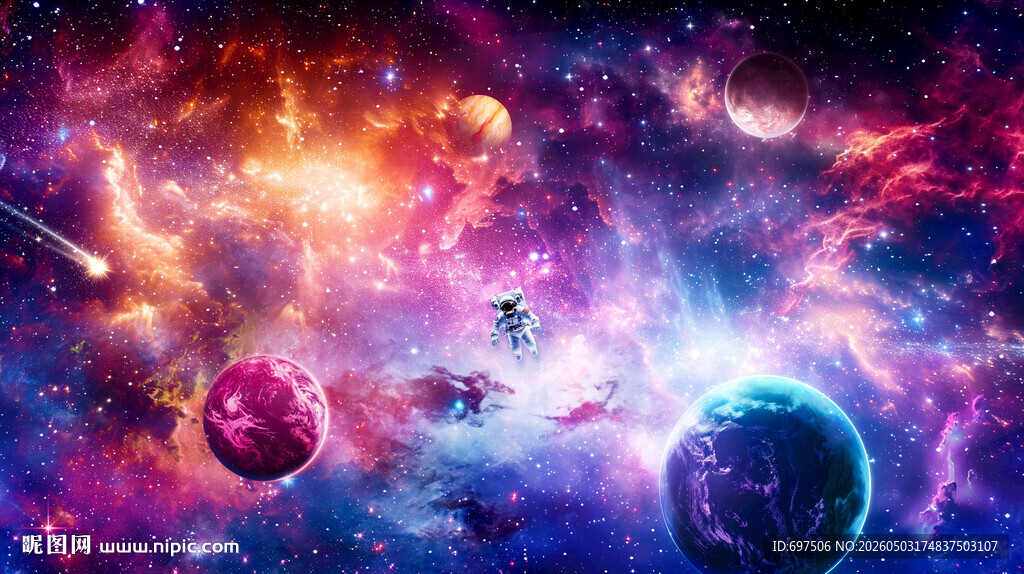 璀璨星空太空宇航员星球宇宙背景