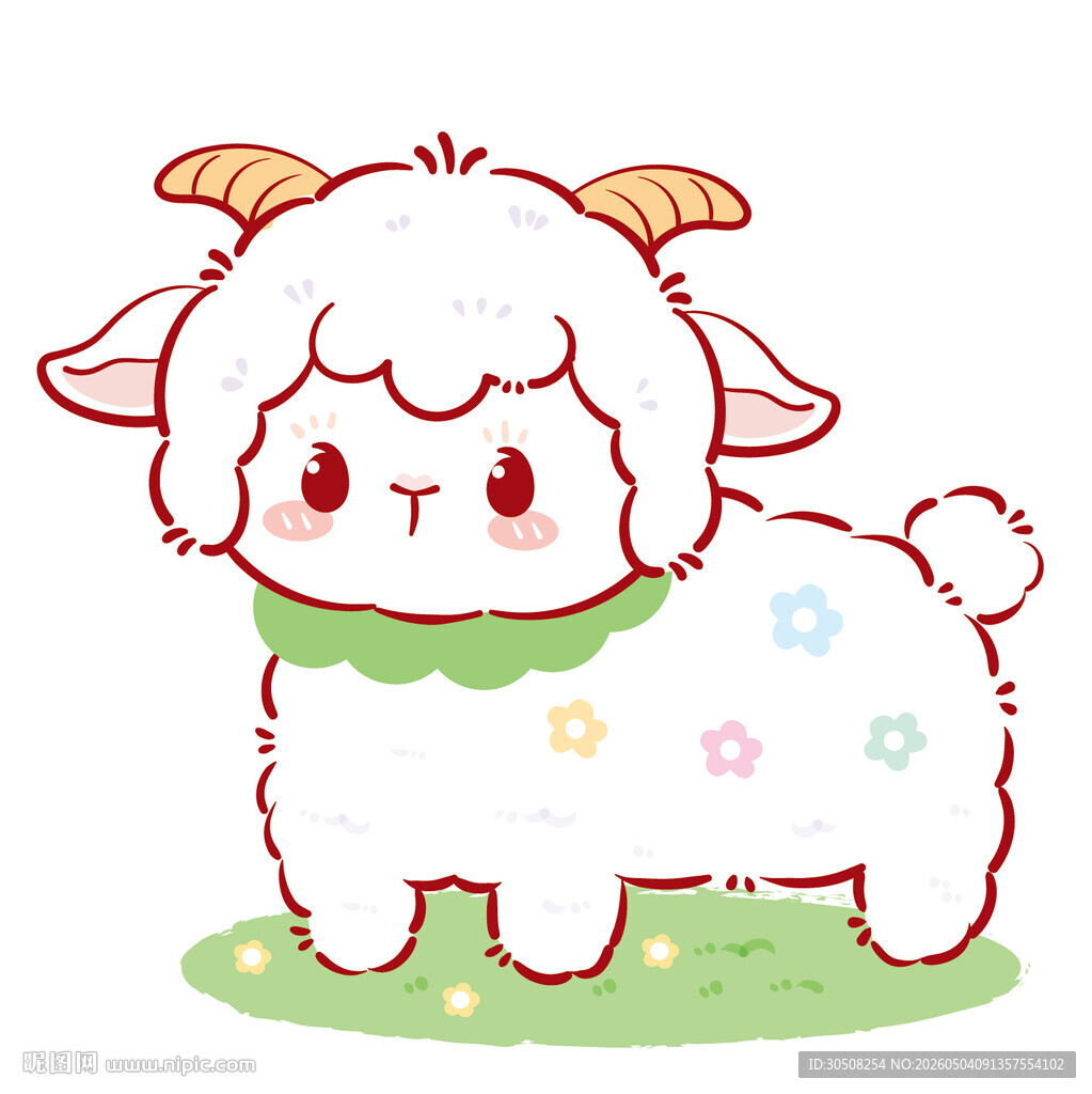 草地上可爱小羊插画