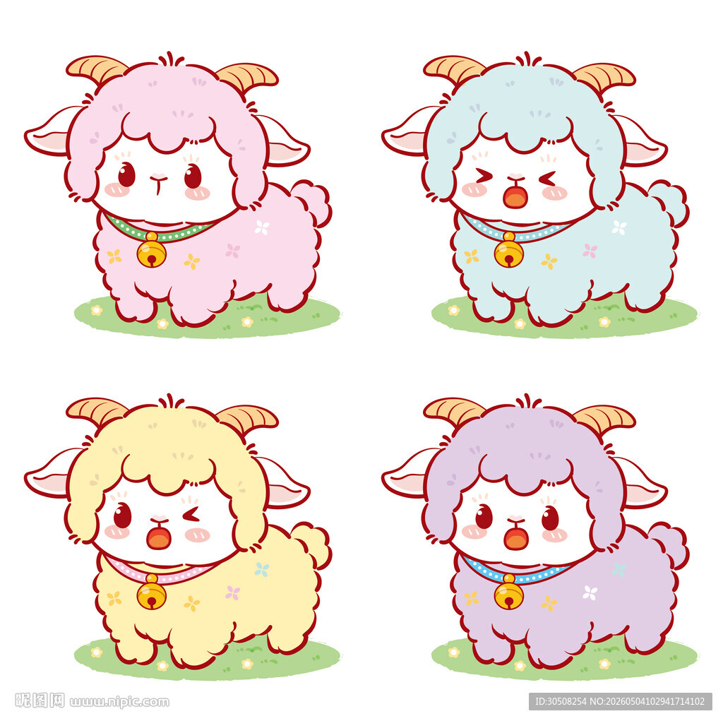 四只可爱小羊插画表情包