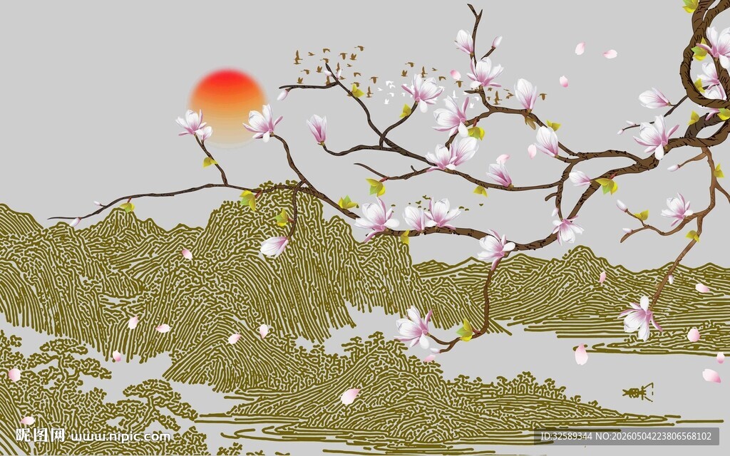 春日繁花伴红日美景