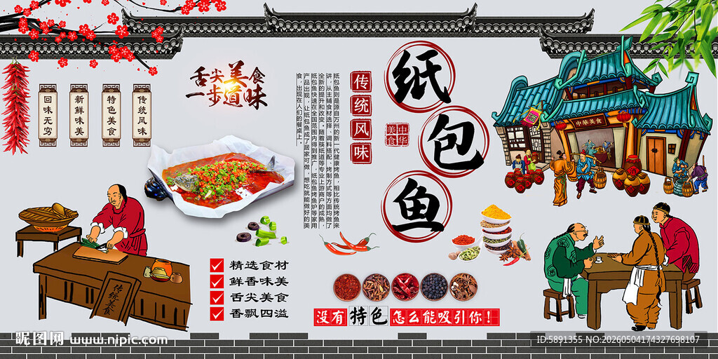 纸包鱼背景墙