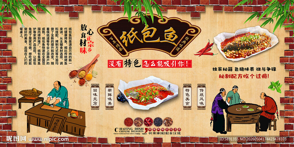 纸包鱼背景墙
