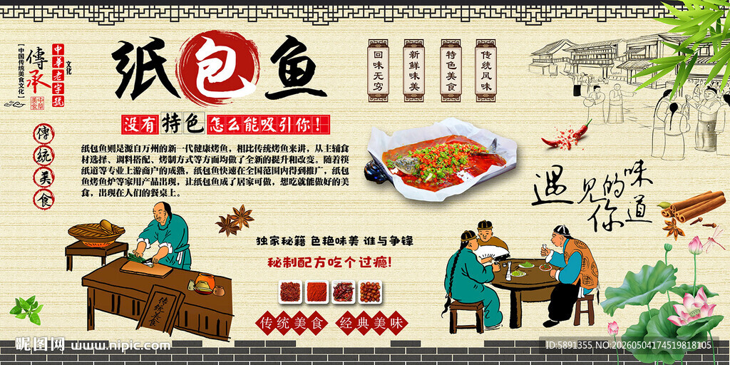 纸包鱼背景墙