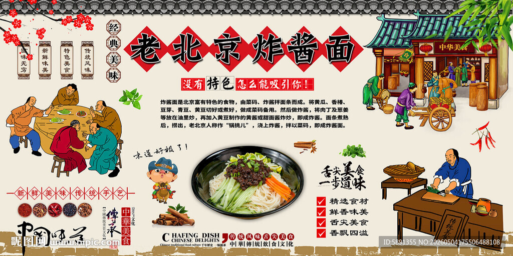 老北京炸酱面背景墙