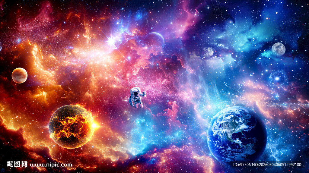 璀璨太空宇宙星球宇航员星空背景