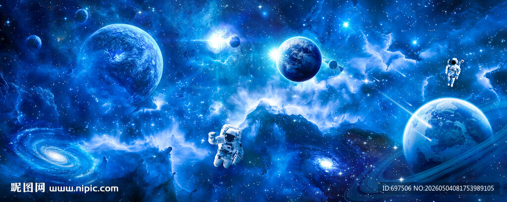 蓝色宇宙星球太空宇航员星空背景