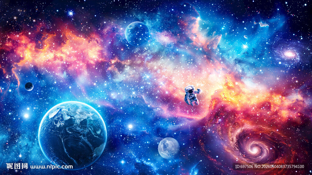 太空宇航员星球浩瀚星空宇宙背景