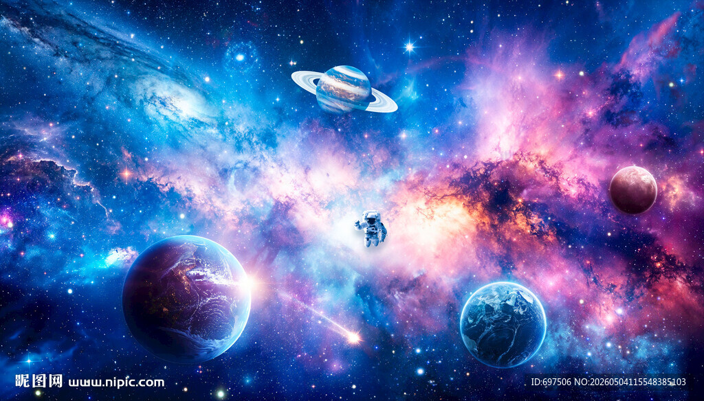 银河宇宙太空星球宇航员星空背景